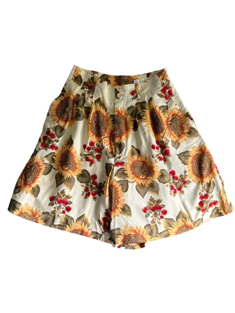 Vintage Ketty Inspired Sunflower High Waist A-Line Shorts Women's Beige Brown
